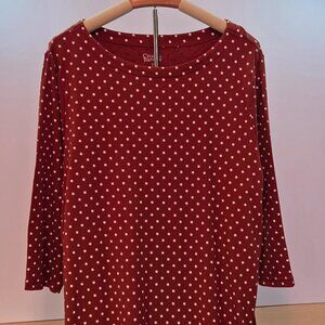 Croft & Barrow Women’s Polka Dot Top, 3/4 Sleeve, 2X, Rust brown/White